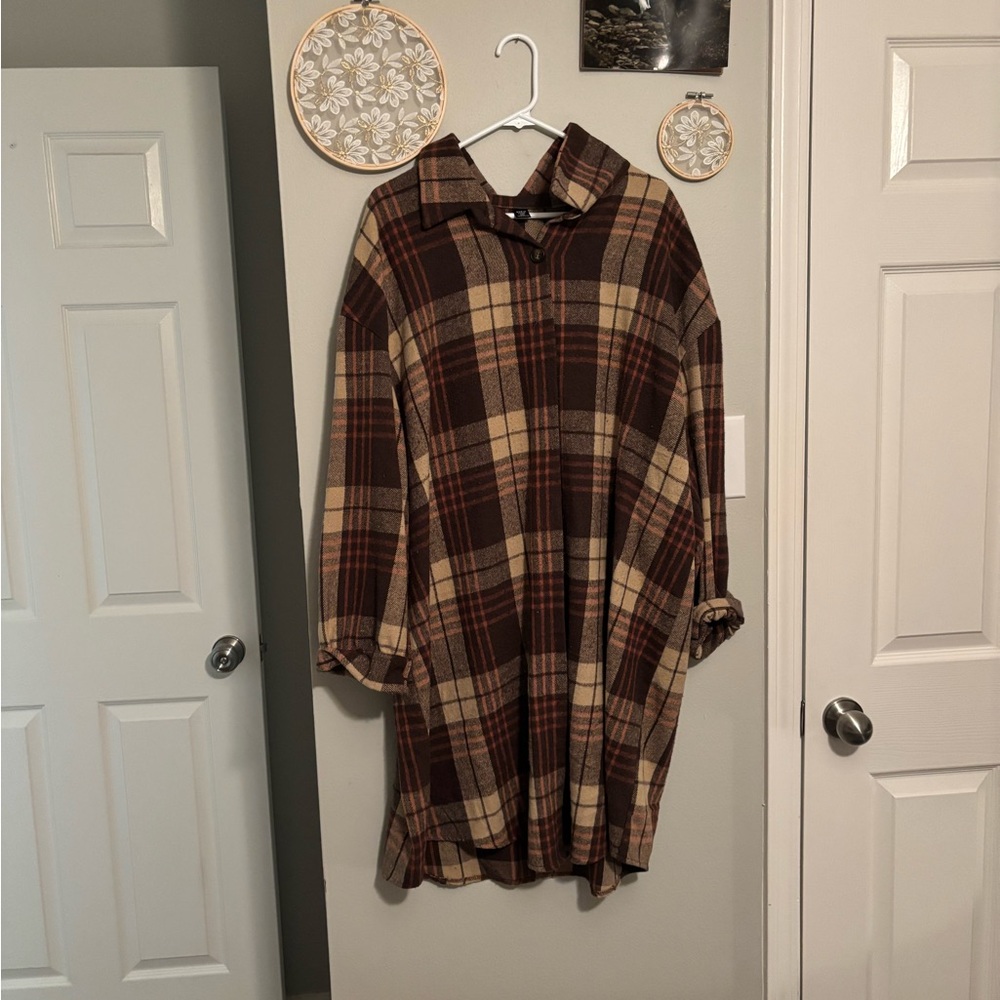Plaid Oversized Shirt Dress
